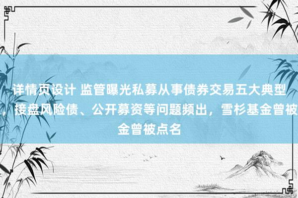 详情页设计 监管曝光私募从事债券交易五大典型问题，接盘风险债、公开募资等问题频出，雪杉基金曾被点名